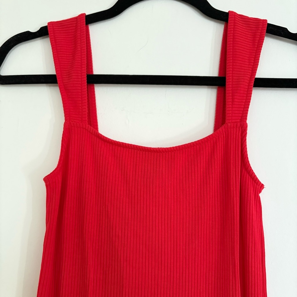 Red Ribbed midi Tank Dress - Picture 2 of 6